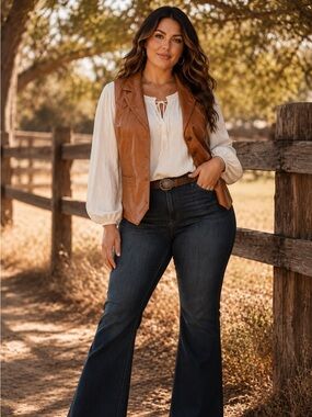Vintage Sally Leatherwear California Genuine Leather Western Vest | Plus Size 1X